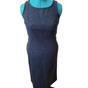 Vintage 90s Y2K Wool Blend Black Speckled Sheath Dress Women Size 10 M